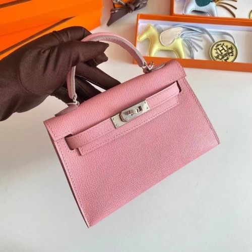 Hermes Kelly 19cm Schoudertassen Epsom Leer KL19 Zilver hardware roze