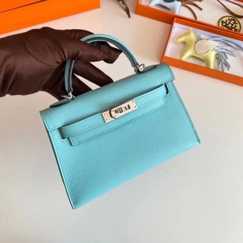 Hermes Kelly 19cm schoudertassen Epsom leer KL19 zilveren hardware hemelsblauw