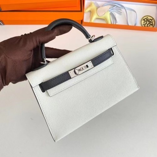 Hermes Kelly 19cm schoudertassen Epsom leer KL19 zilveren hardware wit en zwart
