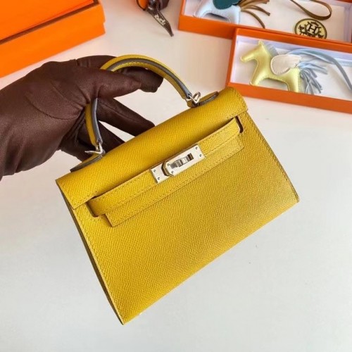 Hermes Kelly 19cm Schoudertassen Epsom Leer KL19 Zilver hardware geel