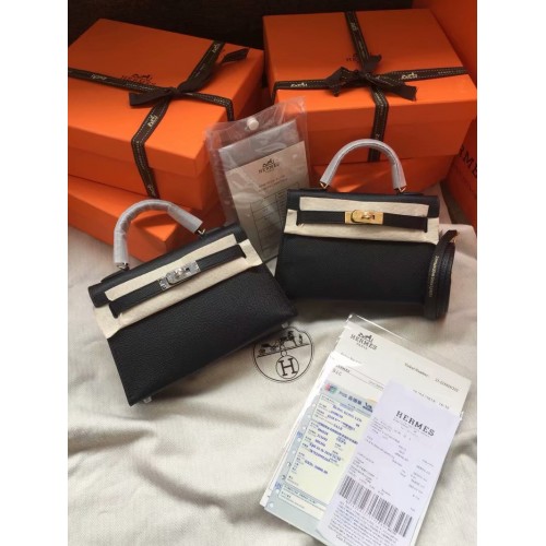 Hermes Kelly 19cm schoudertassen Epsom leer KL19 zwart