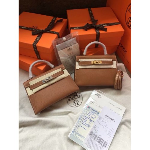 Hermes Kelly 19cm Schoudertassen Epsom Leer KL19 bruin