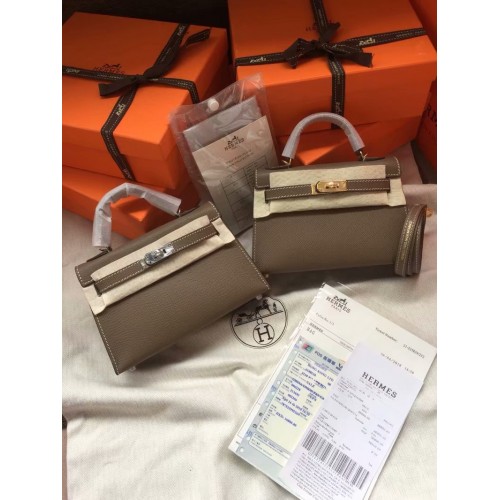 Hermes Kelly 19cm Schoudertassen Epsom Leer KL19 donkergrijs