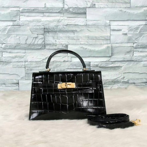 Hermes Kelly 19cm draagtas krokodillenleer KL19 zwart