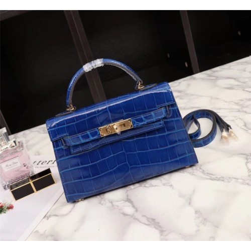 Hermes Kelly 19cm draagtas krokodillenleer KL19 blauw
