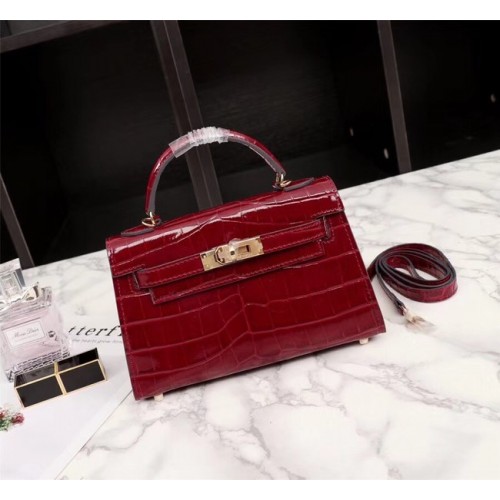 Hermes Kelly 19cm draagtas krokodillenleer KL19 fuchsia