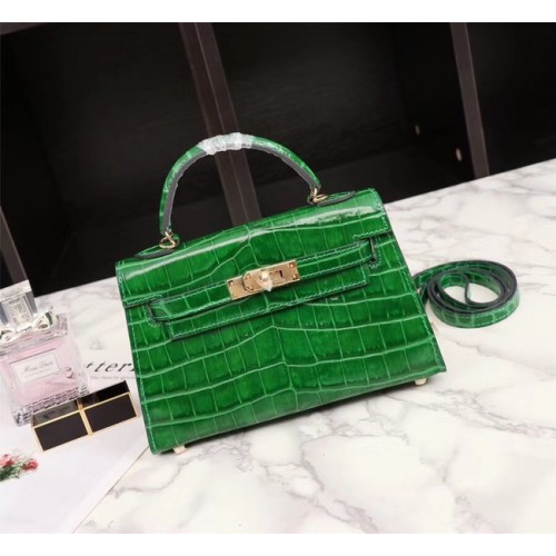 Hermes Kelly 19cm draagtas krokodillenleer KL19 groen