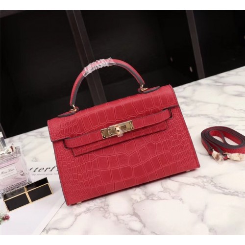 Hermes Kelly 19cm draagtas krokodillenleer KL19 rood