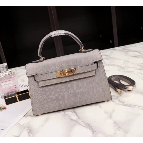 Hermes Kelly 19cm draagtas krokodillenleer KL19 lichtgrijs