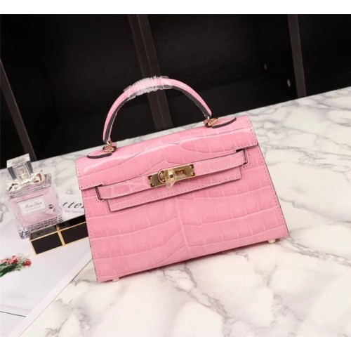 Hermes Kelly 19cm draagtas krokodillenleer KL19 roze