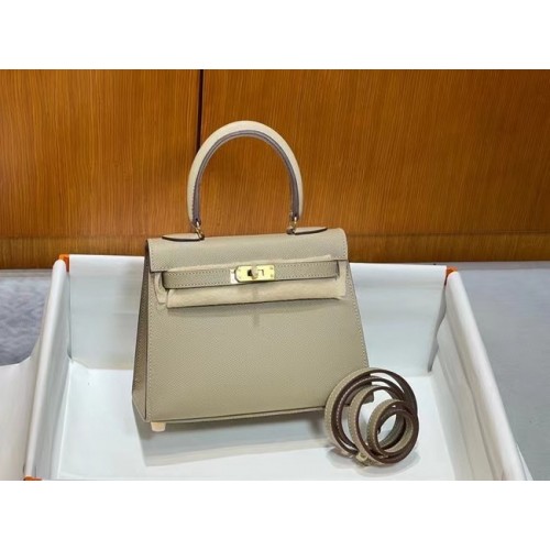 Hermes Kelly 20cm schoudertassen Epsom KL2750 parelgrijs en goud