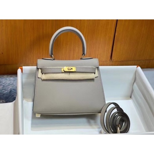 Hermes Kelly 20cm schoudertassen Epsom KL2750 lichtgrijs en goud