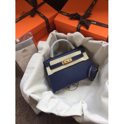 Hermes Kelly 20cm draagtas origineel Epsom leer KL20 blauw