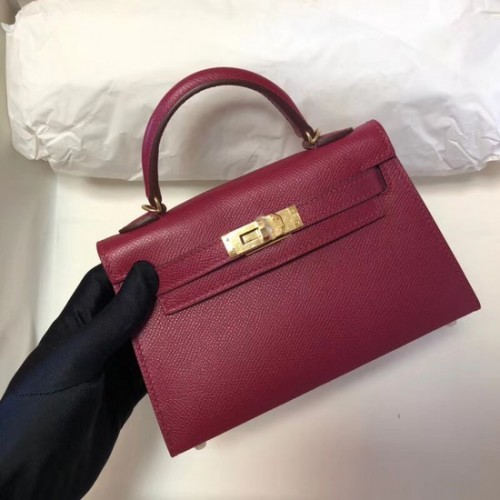 Hermes Kelly 20cm draagtas origineel Epsom leer KL20 fuchsia