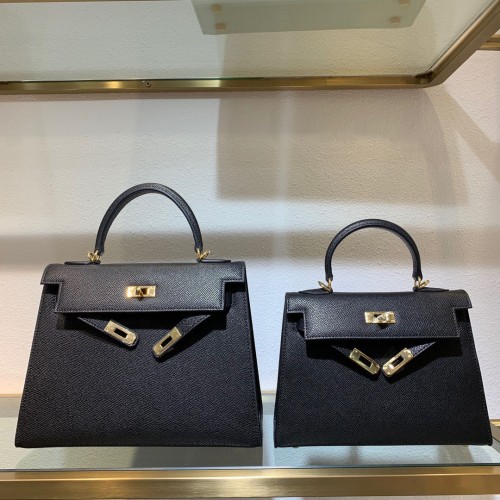 Hermes Kelly 22cm 25cm draagtas originele Epsom lederen tas KL22 KL25 zwart