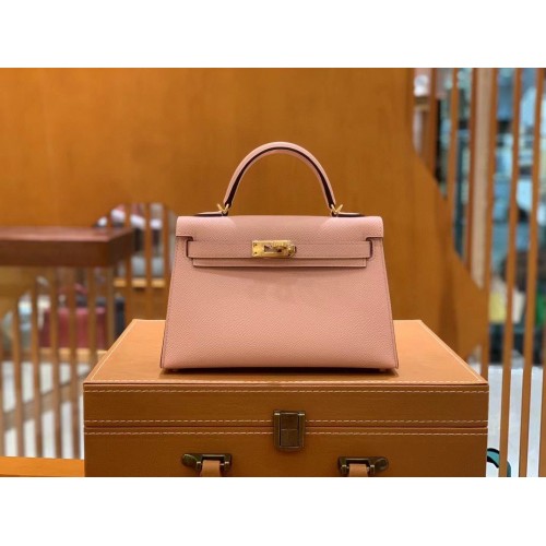 Hermes Kelly 22cm 25cm Tote Originele Epsom Leren Tas KL22 KL25 Naakt Roze