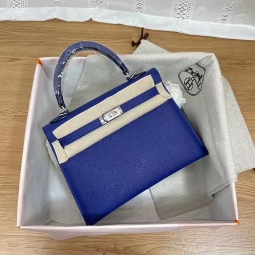 Hermes Kelly 25cm schoudertassen Epsom KL2755 Elektro-optisch blauw&zilverkleurig metaal
