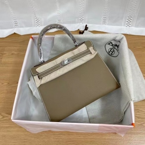 Hermes Kelly 25cm Schoudertassen Epsom KL2755 Olifantgrijs & zilverkleurig metaal