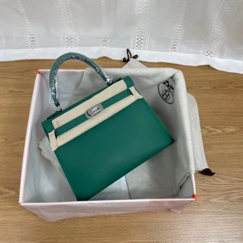 Hermes Kelly 25cm Schoudertassen Epsom KL2755 Lake groen&zilverkleurig metaal