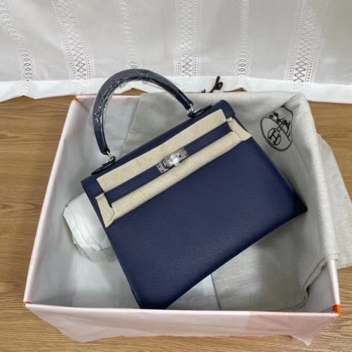 Hermes Kelly 25cm Schoudertassen Epsom KL2755 Koningsblauw&zilverkleurig metaal