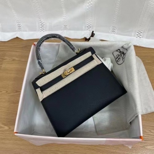 Hermes Kelly 25cm Schoudertassen Epsom KL2755 zwart & goudkleurig metaal