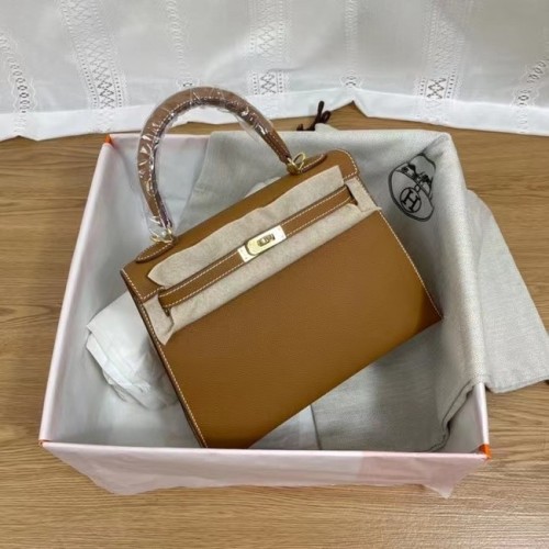 Hermes Kelly 25cm schoudertassen Epsom KL2755 bruin & goudkleurig metaal