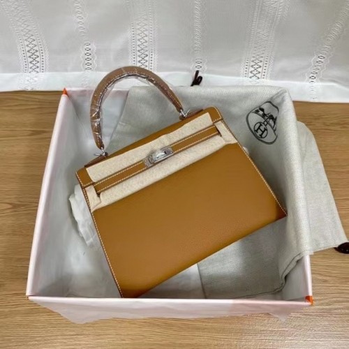 Hermes Kelly 25cm Schoudertassen Epsom KL2755 bruin&zilverkleurig metaal
