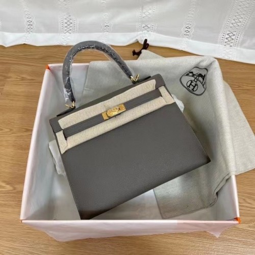 Hermes Kelly 25cm Schoudertassen Epsom KL2755 donkergrijs & goudkleurig metaal