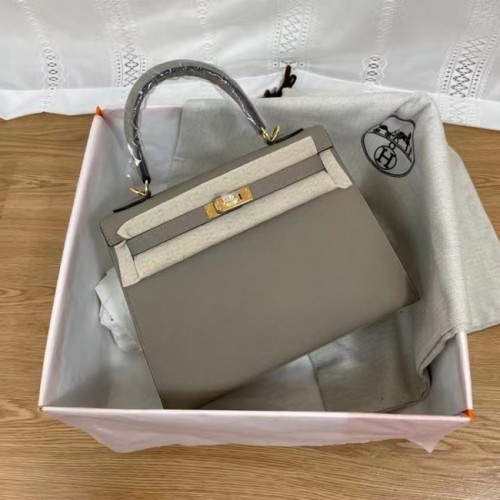 Hermes Kelly 25cm schoudertassen Epsom KL2755 grijs & goudkleurig metaal