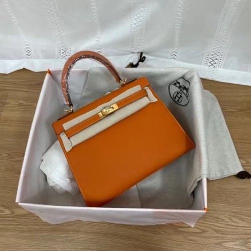 Hermes Kelly 25cm Schoudertassen Epsom KL2755 oranje & goudkleurig metaal
