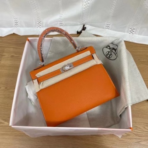 Hermes Kelly 25cm Schoudertassen Epsom KL2755 oranje&zilverkleurig metaal