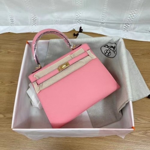 Hermes Kelly 25cm schoudertassen Epsom KL2755 roze & goudkleurig metaal