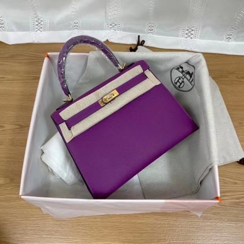 Hermes Kelly 25 cm schoudertassen Epsom KL2755 paars en goudkleurig metaal