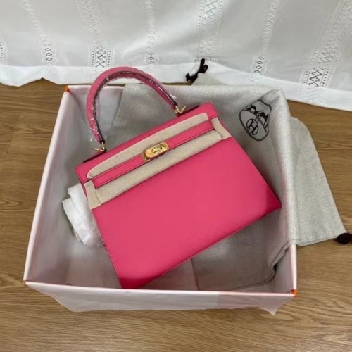 Hermes Kelly 25cm schoudertassen Epsom KL2755 rose & goudkleurig metaal