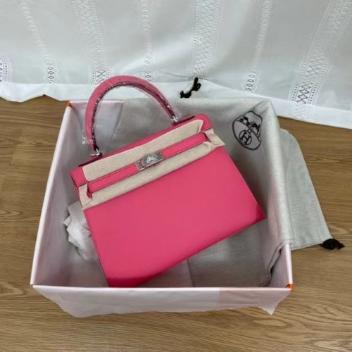 Hermes Kelly 25cm schoudertassen Epsom KL2755 roze&zilverkleurig metaal