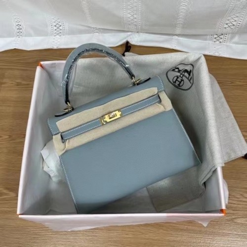 Hermes Kelly 25cm schoudertassen Epsom KL2755 hemelsblauw & goudkleurig metaal