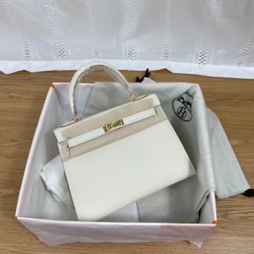 Hermes Kelly 25cm Schoudertassen Epsom KL2755 wit & goud