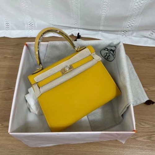 Hermes Kelly 25cm Schoudertassen Epsom KL2755 geel & goudkleurig metaal