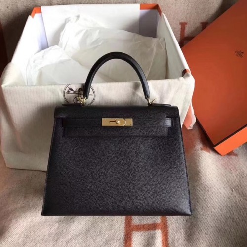 Hermes Kelly 25cm draagtas Originele Epsom lederen tas KL25 zwart