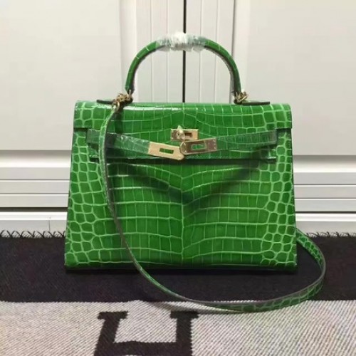 Hermes Kelly 28cm schoudertas krokodillenleer K28 groen
