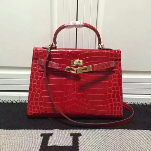 Hermes Kelly 28cm schoudertas croco leer K28 rood