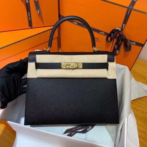 Hermes Kelly 28cm Schoudertassen Epsom Leer KL28 Zwart