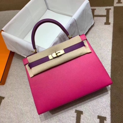 Hermes Kelly 28cm schoudertassen Epsom leer KL28 Pruim rood en paars