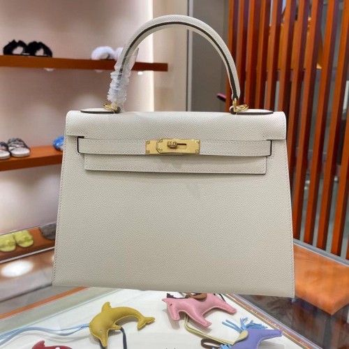 Hermes Kelly 28cm schoudertassen Epsom leer KL28 roomwit gouden hardware