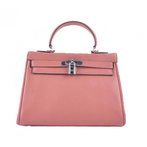Hermes Kelly 28cm schoudertassen lichtroze korrelig leer zilver