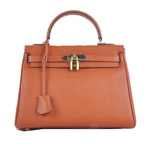 Hermes Kelly 28cm schoudertassen oranje korrelig leer goud