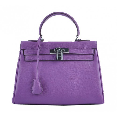 Hermes Kelly 28cm schoudertassen paars korrelig leer zilver