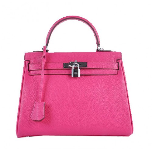 Hermes Kelly 28cm schoudertassen Rose korrelig leer zilver