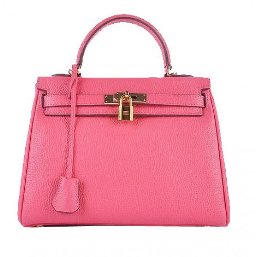 Hermes Kelly 28cm schoudertassen roze korrelig leer goud