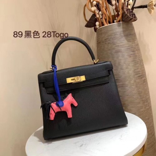 Hermes Kelly 28cm schoudertassen Togo leer KL28 zwart